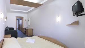 a bedroom with a bed and a tv on the wall at Penzión DRUŽBA Bojnice in Bojnice