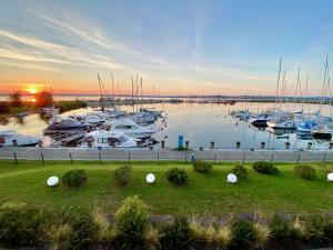 a group of boats docked at a marina at mönchgut living & spa in Gager