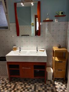 La salle de bains est pourvue d'un lavabo et d'un miroir. dans l'établissement Forestier, à Marennes