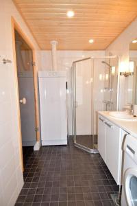 a bathroom with a shower and a sink at Ruka Ski Käenpesä in Ruka