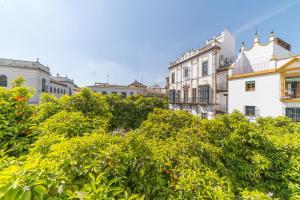 eine Gruppe von Gebäuden auf einem Hügel mit Bäumen in der Unterkunft Rey Don Pedro Luxury Home in Sevilla