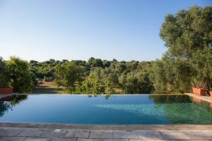 una piscina en medio de un patio con árboles en Trullo turchese Fabiola, en Ceglie Messapica