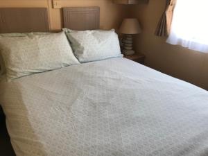 Voodi või voodid majutusasutuse Pet friendly riverside static caravan toas