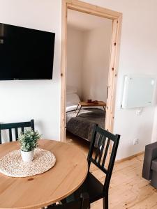 Televízia a/alebo spoločenská miestnosť v ubytovaní Forest House Augustów
