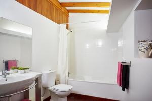 a white bathroom with a toilet and a sink at Casa da Pedra Rolada in Janeiro de Cima