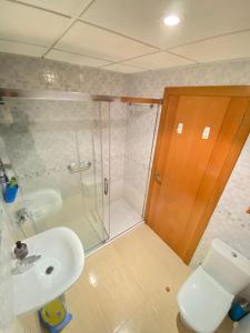 a bathroom with a shower and a toilet and a sink at S&H La Malasaña in San Vicente del Raspeig