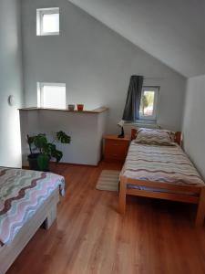 a bedroom with two beds and a window at Apartman MITIĆ in Požarevac