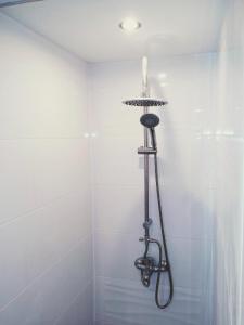 eine Dusche mit Duschkopf im Bad in der Unterkunft Studio Centrum - 1 Maja 16 in Zabrze