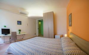 マリーナ・ディ・チェーチナにあるAffittacamere a due passi dal mareのベッドルーム1室(ベッド1台、デスク、コンピュータ付)