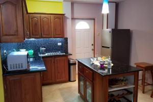 a kitchen with a refrigerator and a counter top at Shalom apartment in Scarborough