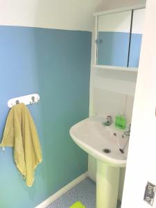 a bathroom with a sink and a mirror at Self catering upper floor flat at Woodend house in Balmacara