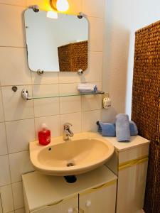 a bathroom with a sink and a mirror at Single-Apartment bis 2 Personen, 27qm in Schleusingen, WLAN, Parkplatz in Schleusingen
