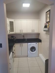科克River View Apartment Suite的白色的厨房配有洗衣机