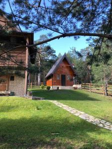una casa con un camino de piedra delante de ella en Apartmani Tornik-Planinska Kuća Zdravković, en Dobroselica