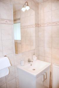 a bathroom with a sink and a mirror at M&M Apartment in Zgornje Gorje