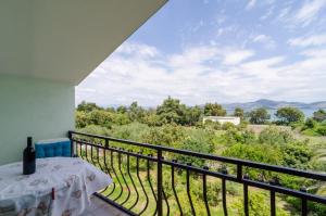 a balcony with a table and a view at Apartments Sutvid in Drače +15 photos