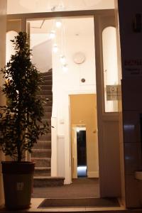 una planta en una olla en un pasillo con escaleras en Plaza Hotel en Londres