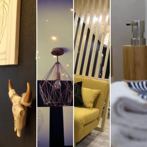 a collage of four pictures of a living room at Orion in Clermont-Ferrand