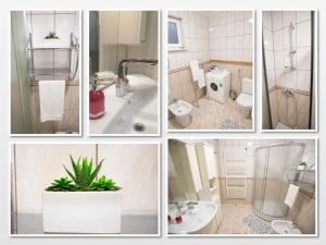 a collage of four pictures of a bathroom at Apartman EXCELLENT - Kuća za odmor u Županji -natkriveno parkirno mjesto in Županja