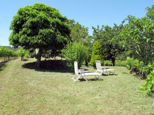 two white chairs and a tree in a field at Holiday Home Malbosc by Interhome in Saint-Genest-de-Bauzon