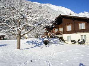 a snow covered house with a tree in front of it at Apartment Sweda by Interhome in Fieschertal