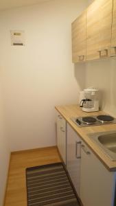 a small kitchen with a sink and a counter top at Gästehaus Andreas Kroiss in Illmitz