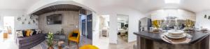 two views of a living room with a kitchen and a living room at Departamento amueblado Master Suite in Aguascalientes