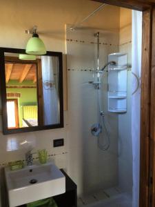 a bathroom with a shower and a sink and a mirror at Villa Gaia in Santa Maria della Versa