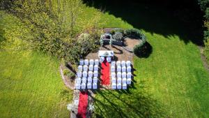 an overhead view of a garden with a statue at Ardboyne Hotel in Navan