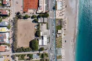 an aerial view of a beach and the ocean at Sare Beach Hotel in Antalya