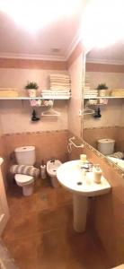 La salle de bains est pourvue d'un lavabo, de toilettes et d'un miroir. dans l'établissement Apartamento Villananitos, à San Pedro del Pinatar