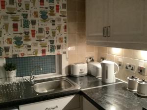a kitchen with a sink and a counter top at The Garden Flat in Crieff