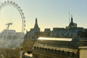 una città con una ruota panoramica sullo sfondo di The Clermont London, Charing Cross a Londra
