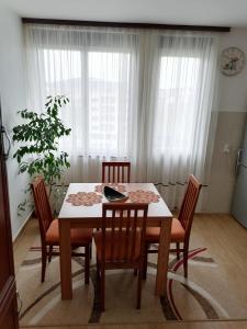 una mesa de comedor y sillas en una habitación en Apartman LENA, en Arandjelovac