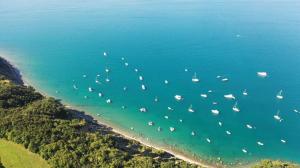 an aerial view of a group of boats in the water at Apartments Apolon Izola in Izola