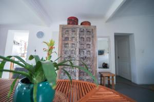 a table with a potted plant on top of it at Waterfall Farm Self-Catering Cottages Citrusdal in Citrusdal