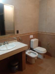 a bathroom with a sink and a toilet and a mirror at Lo de Nor in Tigre