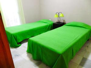 duas camas com capas verdes num quarto em ENJOY Apart. Centro y Playa Cervantes em Málaga