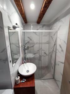 ein Bad mit einer Dusche und einem Waschbecken in der Unterkunft DAN in Rijeka