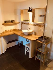 a bathroom with a sink and a counter at Ferien an der Traun in Traunwalchen