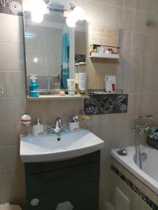 un baño con lavabo y espejo en FloMar by the Sea, en Mangalia