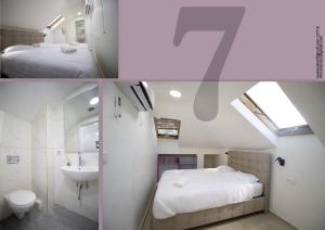 2 fotos de un dormitorio con cama y lavabo en Eden Boutique Rooms in Front of The Walls, en Jerusalén