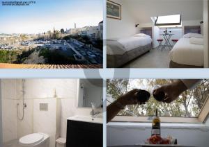a collage of four pictures of a hotel room at Eden Boutique Rooms in Front of The Walls in Jerusalem