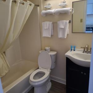 a bathroom with a toilet and a sink at Oceanfront Twilight Surf Hotel in Myrtle Beach