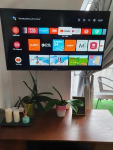 Televízia a/alebo spoločenská miestnosť v ubytovaní Apartament w centrum 3