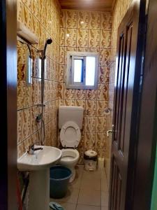een kleine badkamer met een toilet en een wastafel bij LE MILAN ( appartements et chambres meublés ) in Douala
