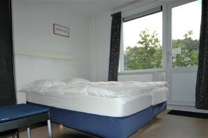 uma cama num quarto com uma janela em Ipharra em Cadzand