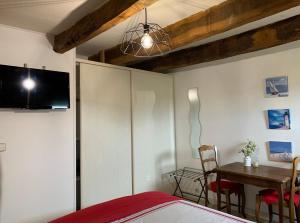 Televízia a/alebo spoločenská miestnosť v ubytovaní Chambres d'Hôtes du Manoir du Haut Salmon