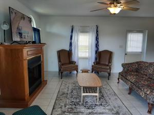 a living room with a couch and a fireplace at AIRBAB Moon Gate West in Mount Pleasant