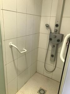 a bathroom with a shower with a toilet at Pressoir du bois gribout in Hautot-Saint-Sulpice +37 photos